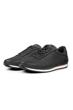 Ducavelli Pointed Genuine Leather Men's Casual Shoes, Genuine Leather Summer Shoes, Perforated Shoes Black.