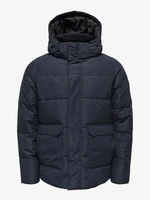 Men's Quilted Winter Jacket ONLY & SONS Carl Dark Blue - Men