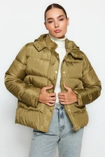 Trendyol Khaki Oversized Hooded Gold Snap Szczegółowy wodoodporny nadmuchiwany płaszcz