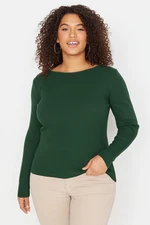 Trendyol Curve Emerald Green Back V-Neck Chain Detailed Thin Knitwear Sweater