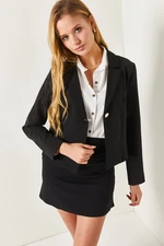 armonika Women's Black One-Button Crop Jacket