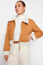 Trendyol Camel Premium Plush Detailed Biker Jacket Coat