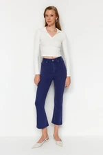 Trendyol Navy Blue High Waist Crop Flare Jeans