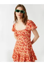 Koton Floral Patterned Mini Dress with Balloon Sleeves