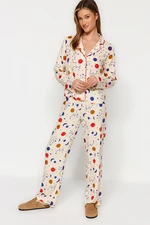 Trendyol Ecru Galaxy Patterned Shirt-Pants Woven Pajama Set