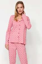 Trendyol Pink 100% Cotton Check Shirt-Pants and Knitted Pajamas Set