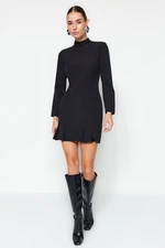 Trendyol Black Pleated High Neck Woven Woven Dress