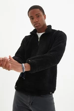 Trendyol Black Men's Regular/Regular fit Stand Up Collar Zippered Stopper and Keeps Warm Plush Sweatshirt.