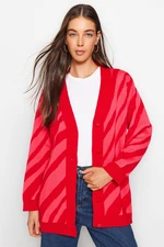 Trendyol Red Animal Striped Pattern Sweater Cardigan