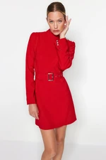 Trendyol Red Belted A-Line Button Detailed Woven Woven Dress