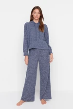 Trendyol Navy Blue Hooded Soft Knitted Pajamas Set