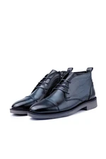 Ducavelli Birmingham Genuine Leather Lace-Up Zippered Anti-Slip Sole Daily Boots Navy Blue.