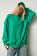 Happiness İstanbul Women's Green Shark Oversized Sweatshirt