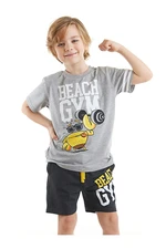 Denokids Beach Gym Boys' Gray T-shirt and Black Shorts Set.