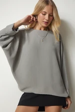 Happiness İstanbul Women's Gray Bat Sleeves Flowy Aerobatic Blouse