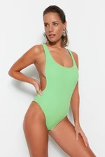 Trendyol Green Round Neck, Textured Regular Leg Swimsuit