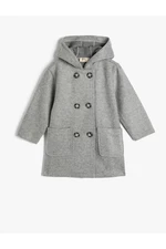 Koton Hooded Coat Button Closing Pocket Detailed