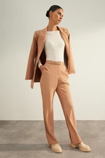 Trendyol Mink Premium Belted Straight/Straight Cut Woven Trousers