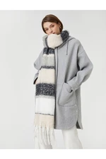 Koton Oversized Hooded Cachet Coat Wool Blended with Pockets and Zipper.