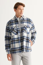 AC&Co / Altınyıldız Classics Men's Navy Blue-beige Oversize Loose Cut Button Collar Plaid Patterned Lumberjack Winter Shirt Jacket