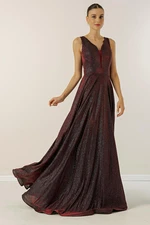 By Saygı V-Neck Imaginary Evening Dress with Tulle and Glittery Lined.