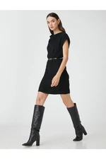 Koton Short Sleeveless Dress with Plunging Collar Belt