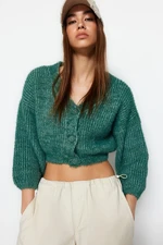 Trendyol Dark Green Crop Pile Knitwear Cardigan