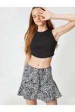 Koton Patterned Short Skirt with Mini Belt and Ruffled Waist.