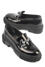 Capone Outfitters Women's Oval Toe Loafers with Metal Buckles and Trak Sole