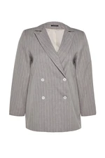 Trendyol Curve Gray Striped Double Closure Woven Jacket