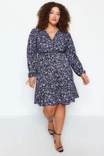 Trendyol Curve Purple Polka Dot A-line Mini Knitted Plus Size Dress