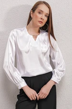 Bigdart 0448 Flowy Satin Blouse - White