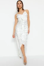 Trendyol Ecru Knitted Satin Lined Flounce Wedding Long Evening Evening Dress