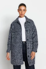 Trendyol Navy Blue Oversized Wide Cut Pocket Detailed Boucle Coat