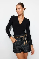 Trendyol Black Tasseled Knitted Body