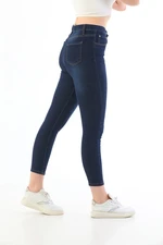 BİKELİFE Navy Blue Nail Detail Plus Size High Waist Lycra Denim Trousers.