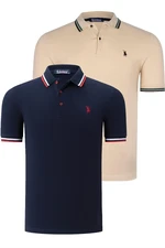 DUAL SET T8594 DEWBERRY MENS T-SHIRT-NAVY BLUE-BEIGE