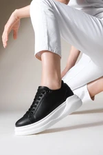 Marjin Women's Sneakers High-Sole Lace-Up Sneakers Bekor Black.