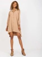 Camel asymmetrical shirt dress with collar