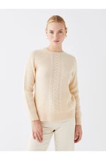 LC Waikiki Round Neck Women's Knitwear Sweater With Patterned Long Sleeves