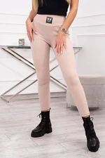 Ribbed high-waisted leggings light beige