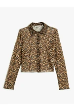 Koton Chiffon Shirt Leopard Patterned Classic Collar Long Sleeved With Buttons