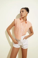 DEFACTO Cool Crop Top Shirt Collar Striped Poplin Sleeveless Shirt