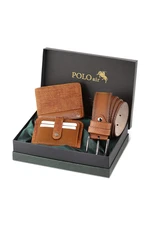 Polo Air Boxed Sport Tan Men's Wallet Belt Card Holder Set