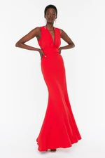 Trendyol Red V-Neck Long Evening Dress