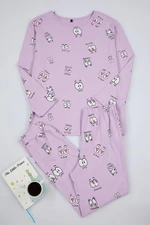 Trendyol Lilac 100 Cotton Eye Patterned T-shirt-Jogger Knitted Pajama Set