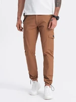 Ombre Men's pants with cargo pockets and leg hem - warm brown