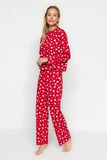 Trendyol Red 100% Cotton Heart Tshirt-Pants Knitted Pajama Set