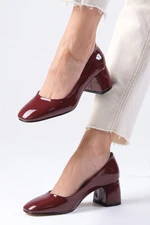 Mio Gusto Jade Burgundy Color Patent Leather Block Heel Round Toe Women's Heeled Mary Jane Shoes