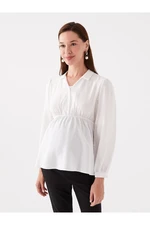 LC Waikiki Shirt Collar Plain Long Sleeve Maternity Blouse